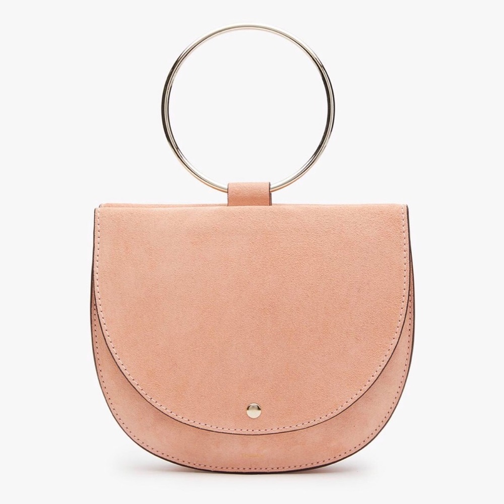 Theory Whitney Hoop Bag in suede dusty pink